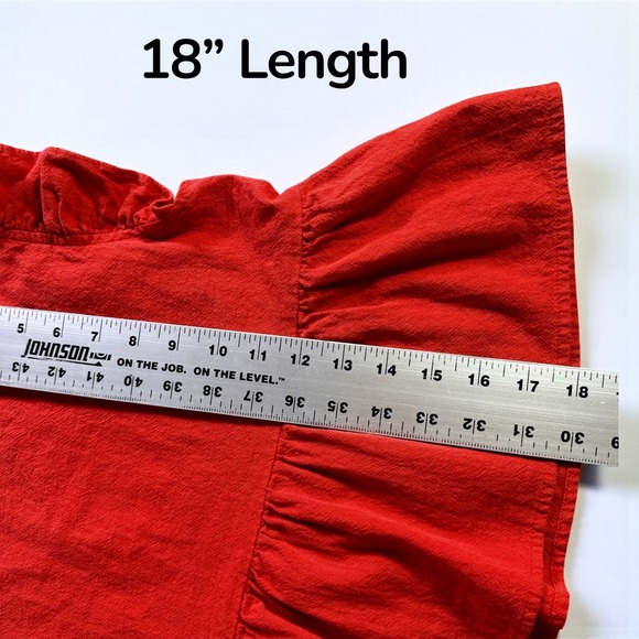 SHEIN Red Ruffle Sleeve Peplum V Neck Top Women Size S - Picture 7 of 7